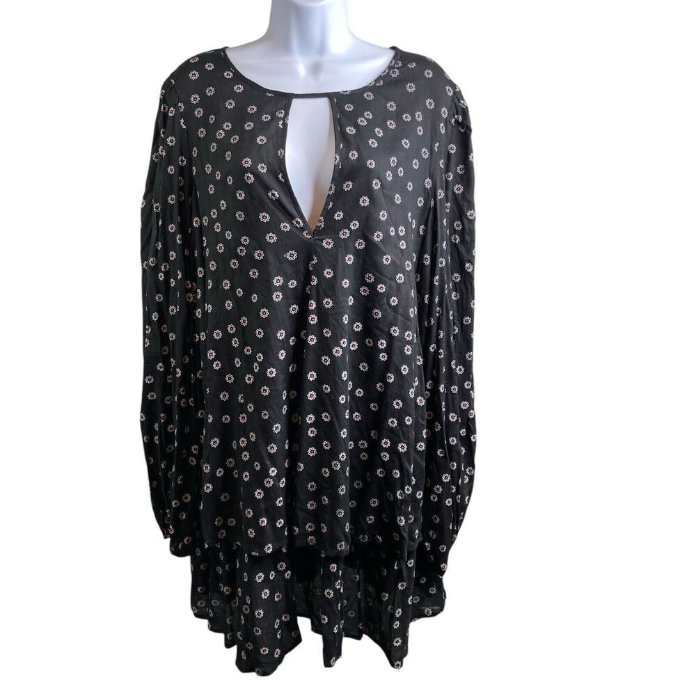 Free People Women's Black Beck Dress Size L Ditsy Dark Floral Hippie Boho Flowy